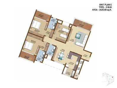 AU Cosmos Corner 3 BHK floor plan