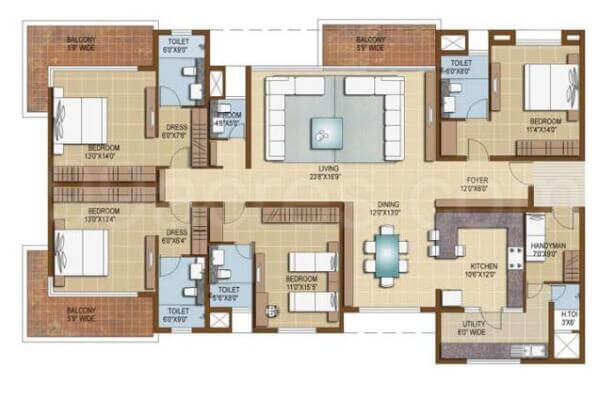 AU Cosmos Corner large 5 BHK floor plan reference